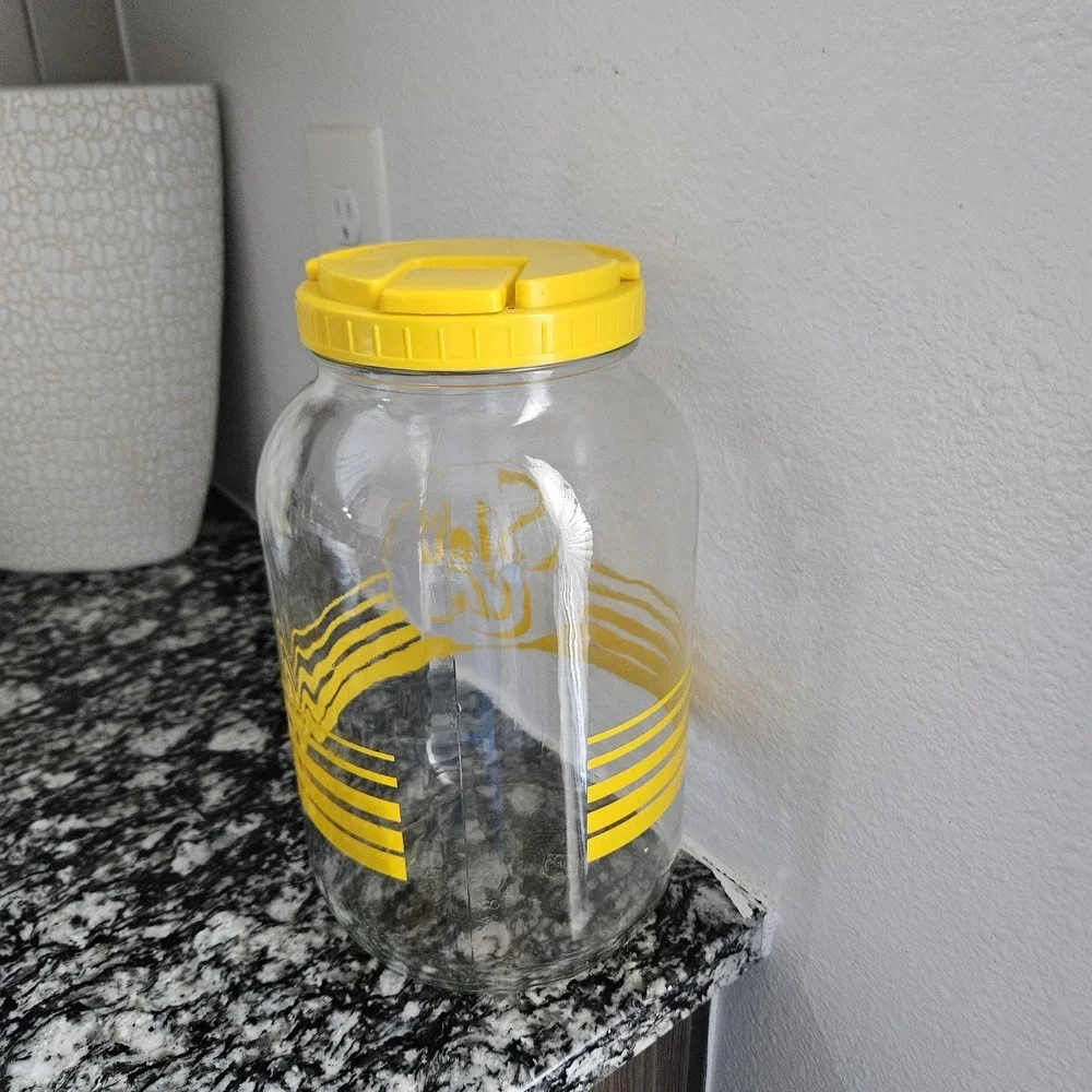 vintage sun tea‎ jar glass gallon iced tea bright yellow with lid